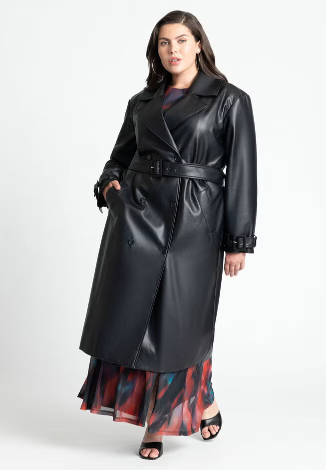 Faux Leather Trench Coat | Eloquii