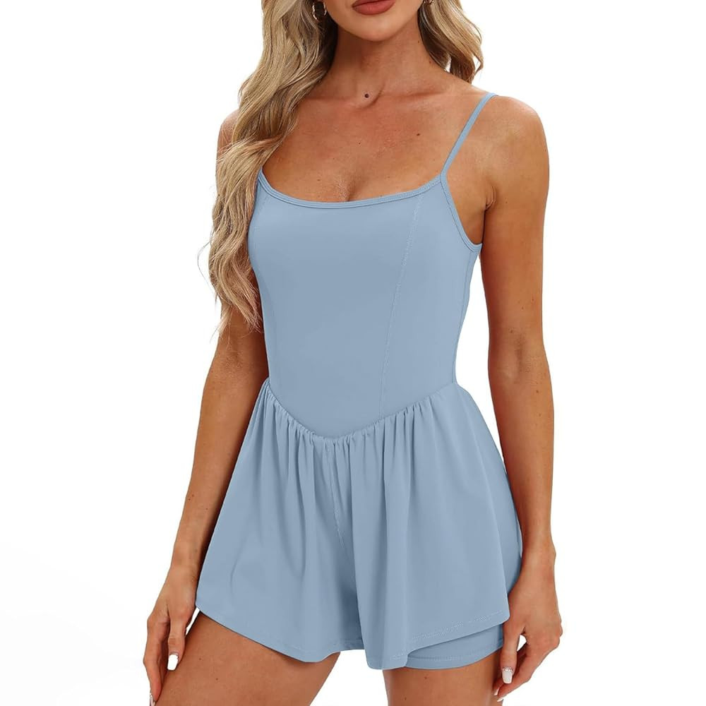 Womens Athletic Workout Romper Tennis Athletic Pleated Summer Mini Dress 2025 Casual Romper Short... | Amazon (US)