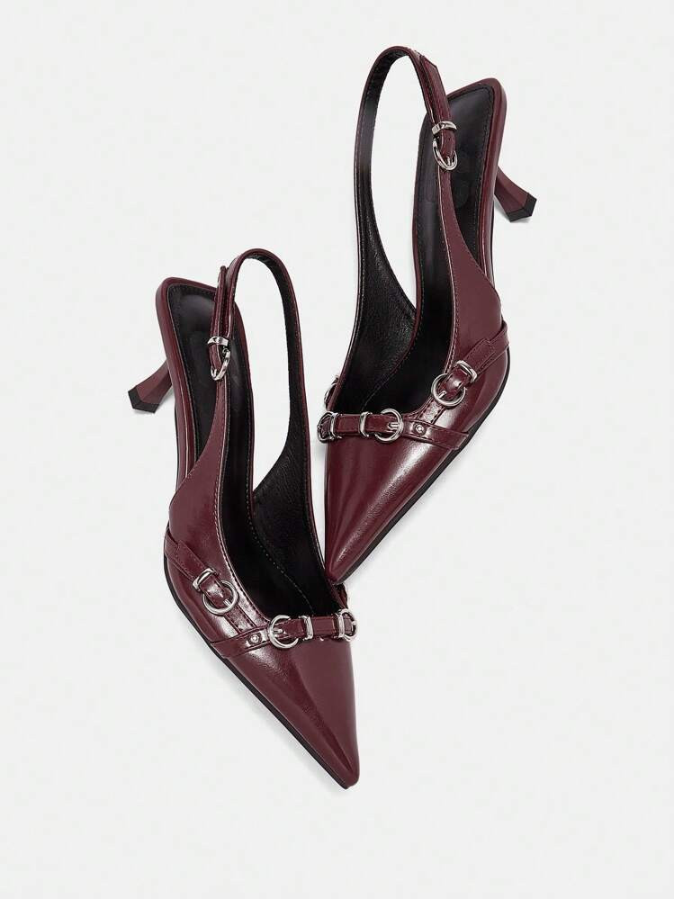 Cuccoo CUCCOO GRLICON Women Fashion Pointed Toe Chunky Heeled Pumps Fall BURGUNDY Heels Pumps New... | SHEIN