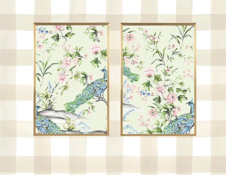 Mint Chinoiserie Floral Pattern Printable 24 by 36 Inches  | Etsy | Etsy (US)