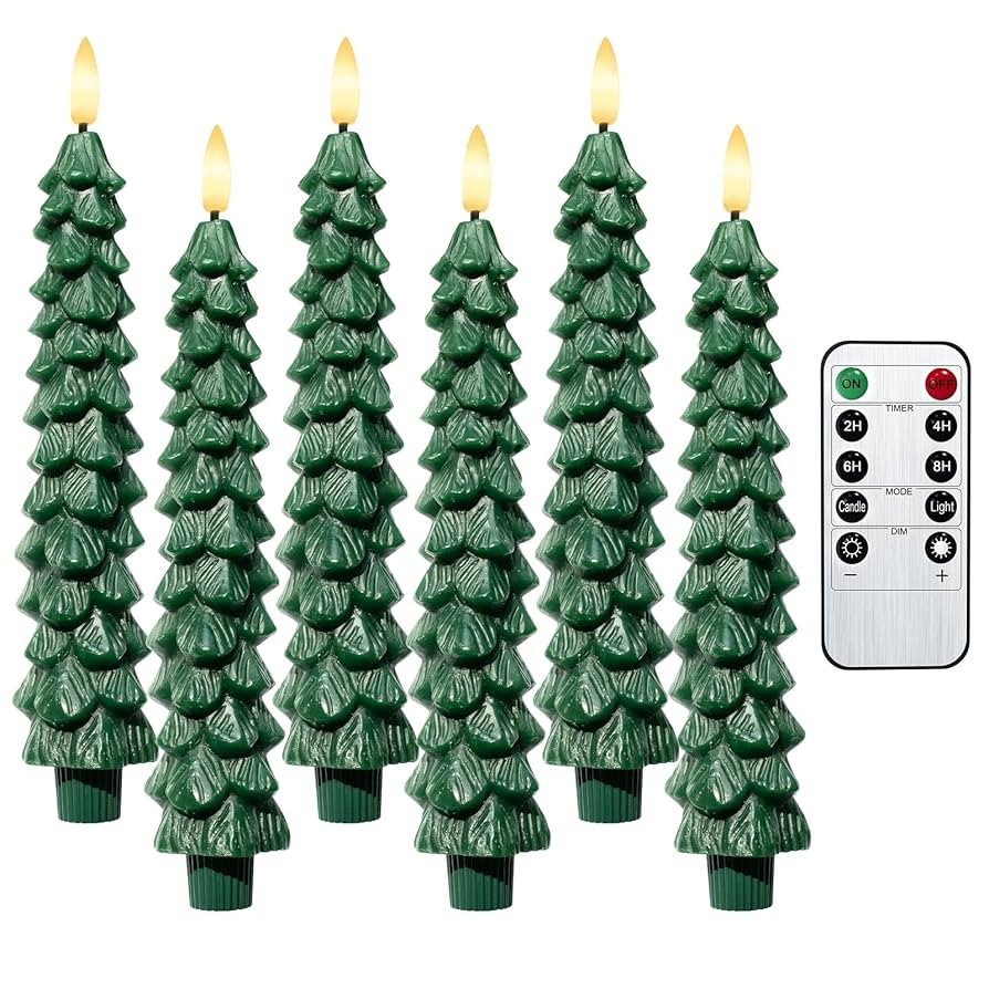 6 PCS LED Flameless Tree Taper Candles with Remote and Timer 3D Light Candles, Flickering Flame f... | Amazon (US)