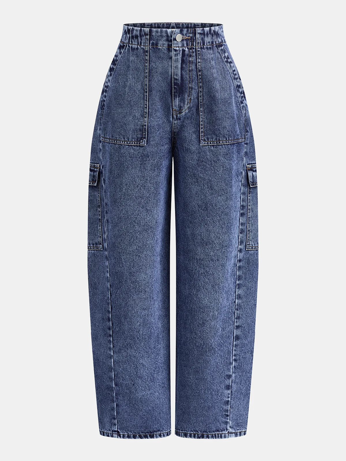 High Waisted Cargo Barrel Leg Jeans | Commense