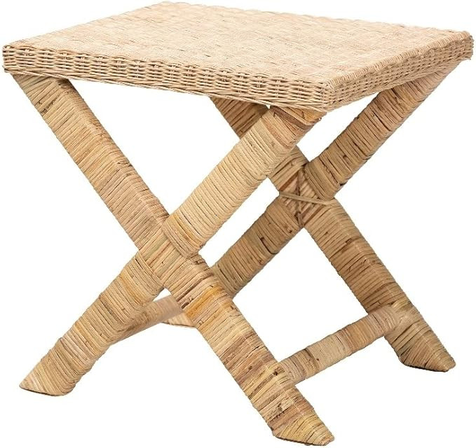 Baxton Studio Farica Modern Bohemian Natural Rattan and Mahogany Accent Bench | Amazon (US)