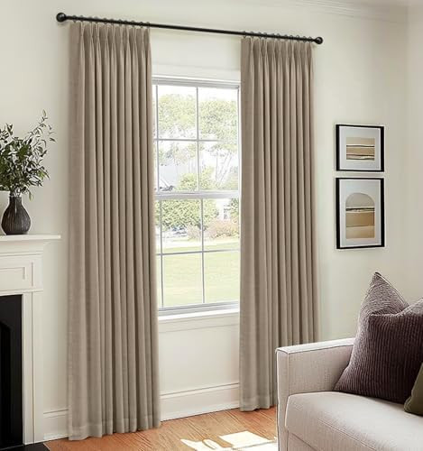 100% Blackout Shield Linen Pinch Pleated Curtains Blackout, Curtains 100 Inches Long 2 Panel Set ... | Amazon (US)