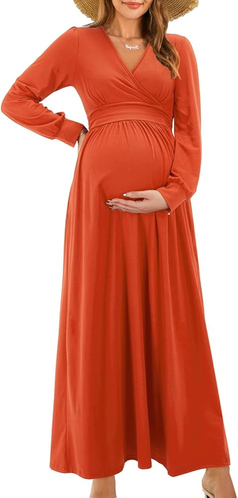 OUGES Maxi Dress Wrap Pregnancy Dresses | Amazon (US)