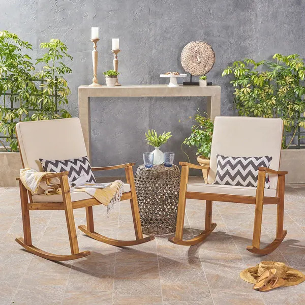 Candel Outdoor Acacia Wood Rocking Chair (Set of 2) by Christopher Knight Home - Bed Bath & Beyon... | Bed Bath & Beyond
