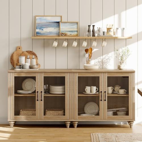 WAMAPT Sideboard Buffet Cabinets with 4-Glass Door, Kitchen Storage Cabinets, Wood Coffee Bar Tab... | Amazon (US)