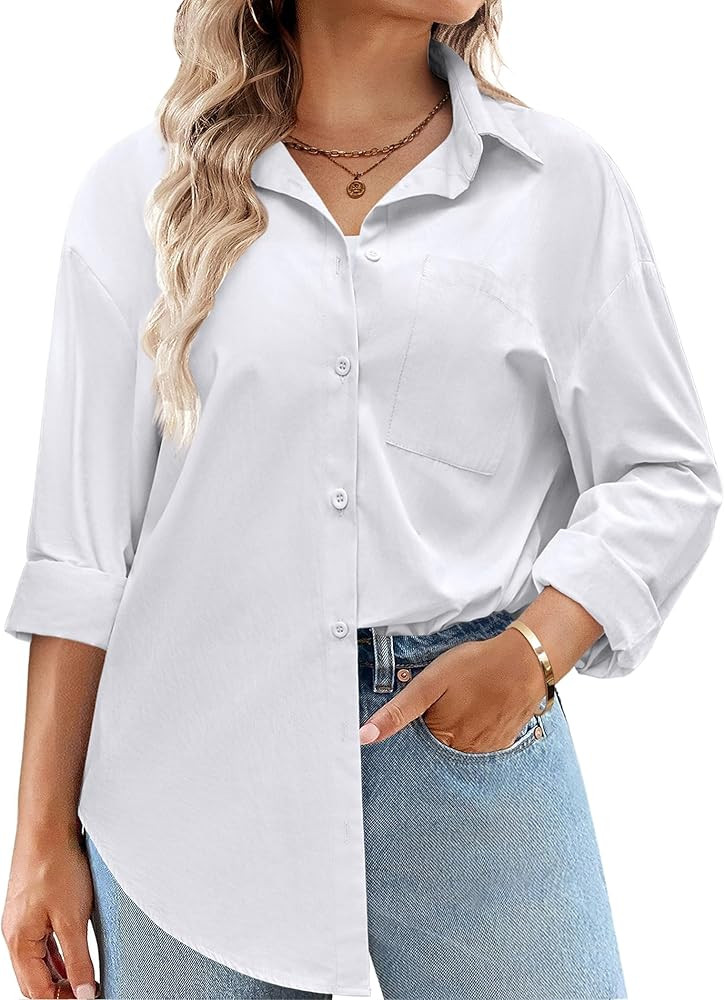 IN'VOLAND Womens Plus Size Button Down Shirts Long Sleeve Cotton Casual Collared Shirt Loose Work... | Amazon (US)