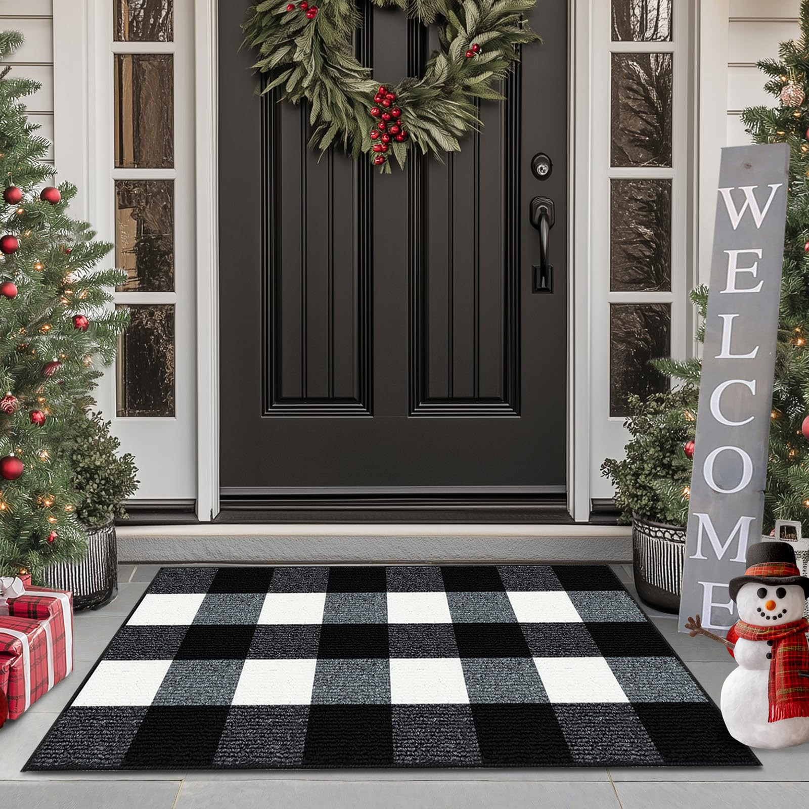 Buffalo Plaid Outdoor Rug, 20"x32" Checkered Front Door Mat, Non Slip Absorbent Entryway Rug Door... | Amazon (US)