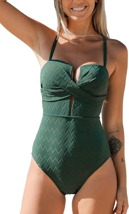 CUPSHE Women's One Piece Swimsuit Bathing Suit Wrapped Back Tie Swimwear Molded Cups | Amazon (US)