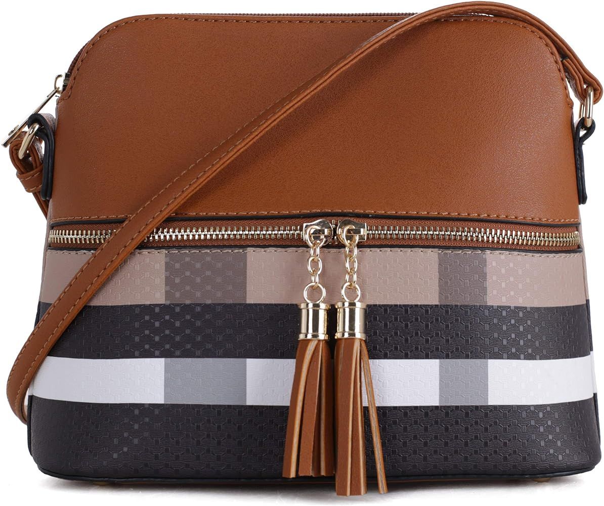 SG SUGU Lightweight Medium Dome Crossbody Bag with Tassel | Plaid Pattern | Brown/Brown: Handbags... | Amazon (US)