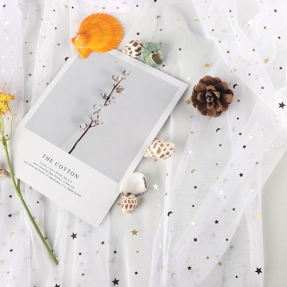 HAVII 59" x 8 Yards White Glitter Tulle Rolls Star Moon Sequin Tulle Fabric Bolt for Photography ... | Amazon (US)