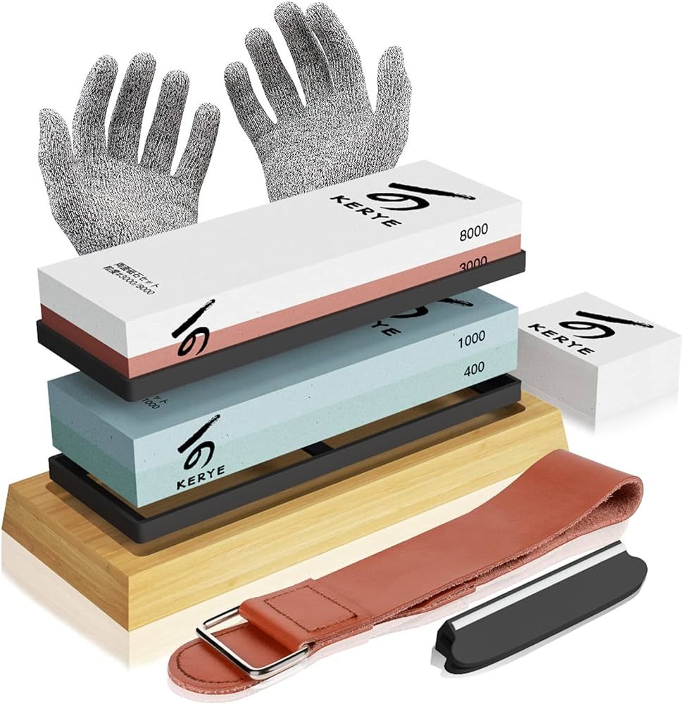 Knife Sharpening Stone Kit, KERYE Professional Japanese Whetstone Sharpener Stone Set, Premium 4 ... | Amazon (US)