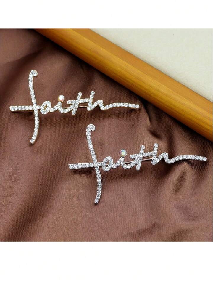 1pc Rhinestone "Faith" Letter Brooch, Suitable For Daily Outfit | SHEIN