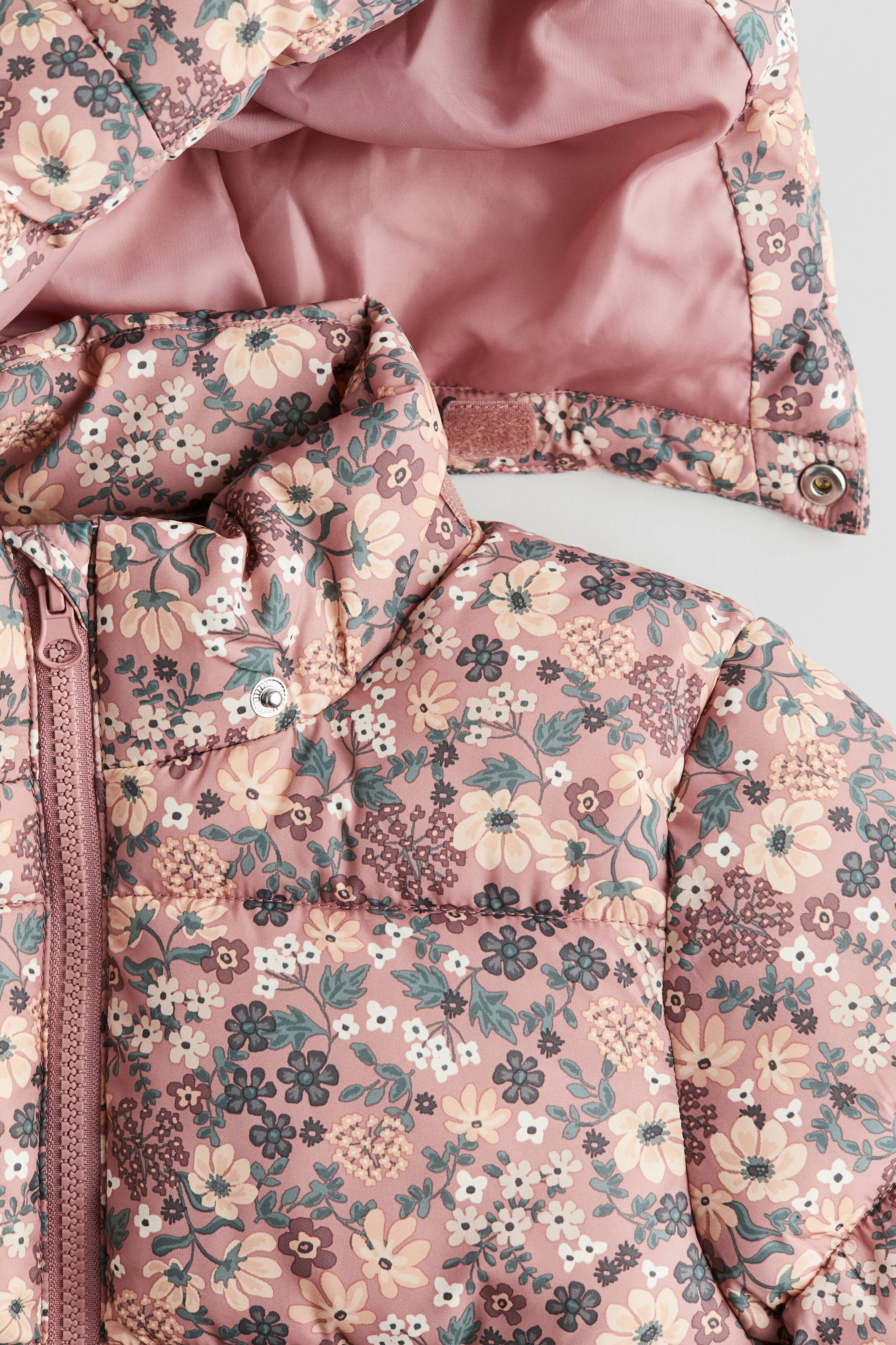 Water-repellent Puffer Jacket - Dusty rose/floral - Kids | H&M US | H&M (US + CA)