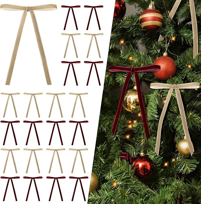 40 Pcs Elegant Velvet Ribbon Bows for Christmas Tree, Double Sided Bow Ornaments for Xmas Garland... | Amazon (US)