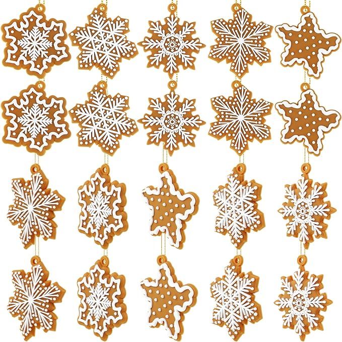 20 Pcs Christmas Gingerbread Snowflake Ornaments Mini Tree Hanging Decorations Silicone Christmas... | Amazon (US)