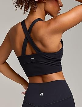 Women's Serene Scrunch Longline Sports Bra V Neck Padded Yoga Tank Wide Straps Cross Back Crop To... | Amazon (US)