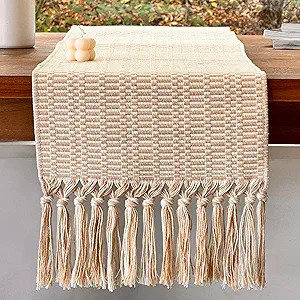 Diniairy Farmhouse Table Runner 72 Inches Long - Unique Pattern Woven Cream & Tan Table Runner wi... | Amazon (US)