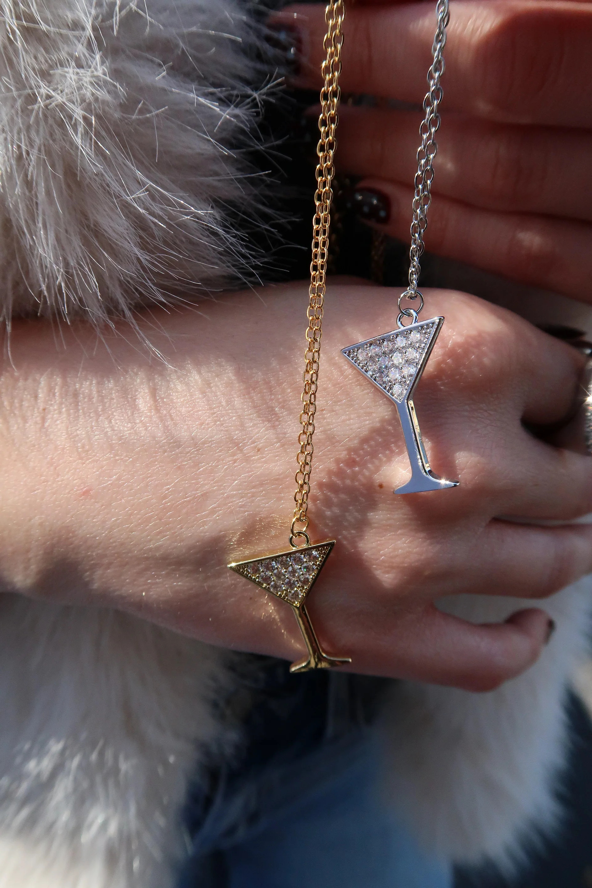 Nightcap Martini 316L Stainless Steel Crystal Necklace | KC Chic Designs