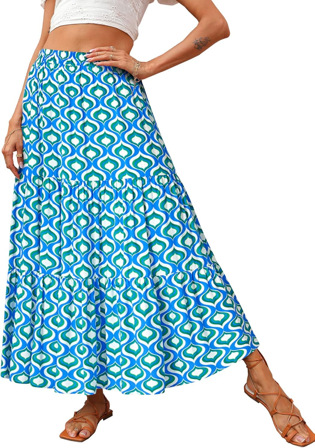 KIRUNDO 2023 Spring Summer Women's High Waist Boho Floral Maxi Skirt Casual Flowy Swing Pleated A... | Amazon (US)