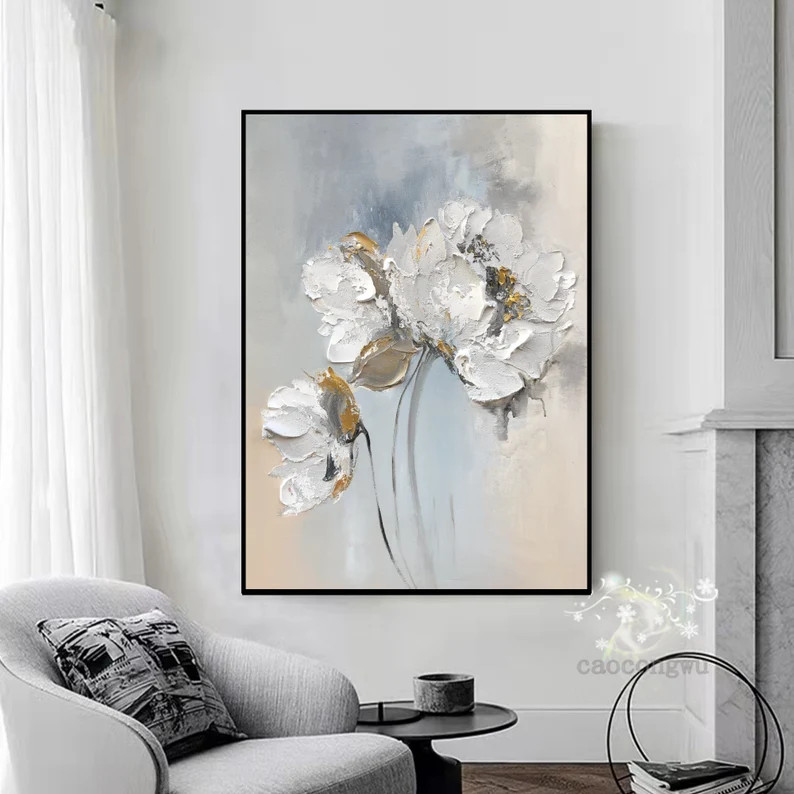 Larger 3D Abstract White Flowers Oil Painting On Canvas, Floral wall Art,  Textured Painting,  Ho... | Etsy (US)