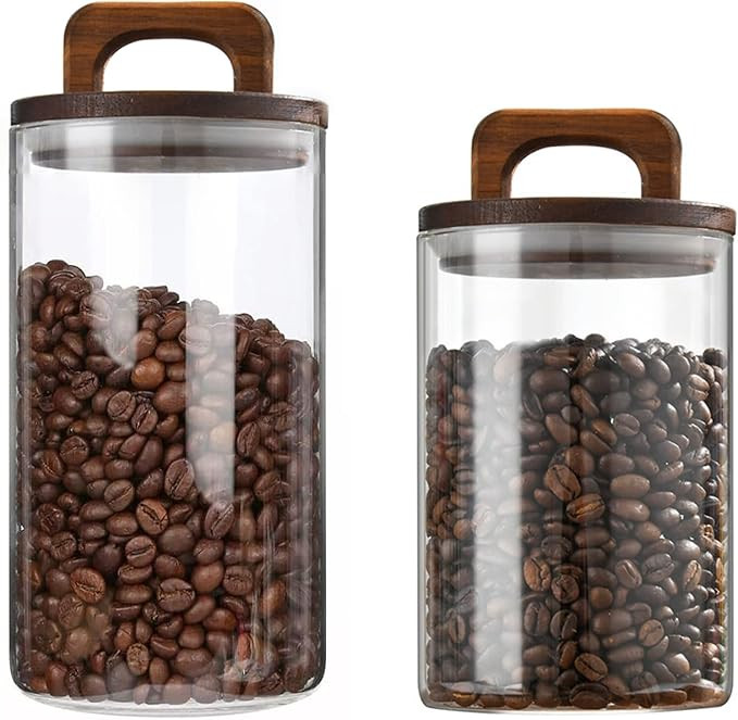 Lot de 2 boîtes à café en verre avec couvercle pour grains de café, bonbons, biscuits, nouill... | Amazon (FR)