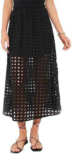 Huaqiao Women Casual Long Skirt Summer 2025 Cotton Eyelet Elastic Beach Maxi Skirt with Underneat... | Amazon (US)
