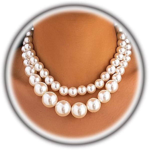 Chunky Pearl Statement Layered Choker Necklaces for Women,Bohemia Exaggerated Large Pearl Necklac... | Amazon (US)