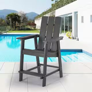 Plastic Barstool Adirondack Chair Outdoor Bar Stool 300 lbs. for Deck and Balcony, Charcoal Gray | The Home Depot