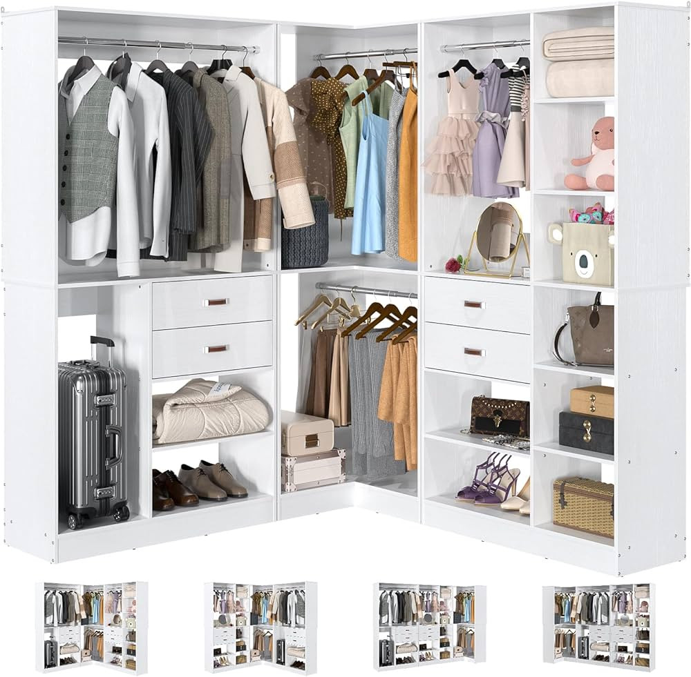 Armocity Freestanding Closet System with 3 Sets, 110'' Reversible Stand-alone Wardrobe, 80'' Heig... | Amazon (US)