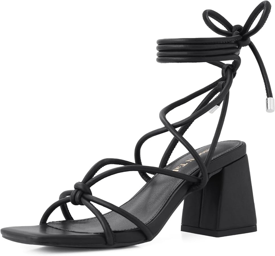 Shoe'N Tale Lace Up Heels for Women Ankle Strappy Gladiator High Heeled Sandals Chunky Block Heel... | Amazon (US)