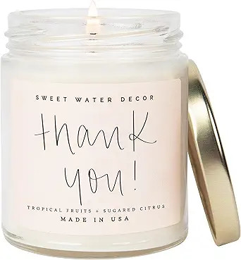 Sweet Water Decor Thank You Candle | Tropical Fruit and Sugared Orange, Summer Scented Soy Wax Ca... | Amazon (US)