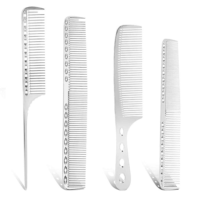 Metal Comb for Men, 4 Aluminum Dressing Comb Professional Barber Types Metal Hair Comb Set Foilin... | Amazon (US)