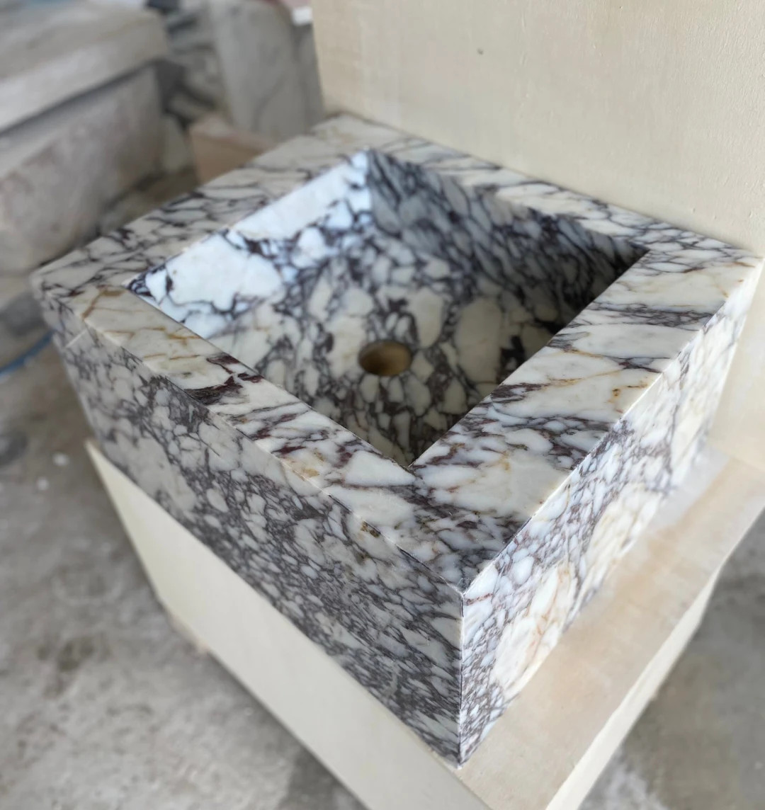 Calacatta Viola Marble Sink Integrated Wall Mount Marble Sink Marble Bathroom Sink Powder Room Si... | Etsy (US)