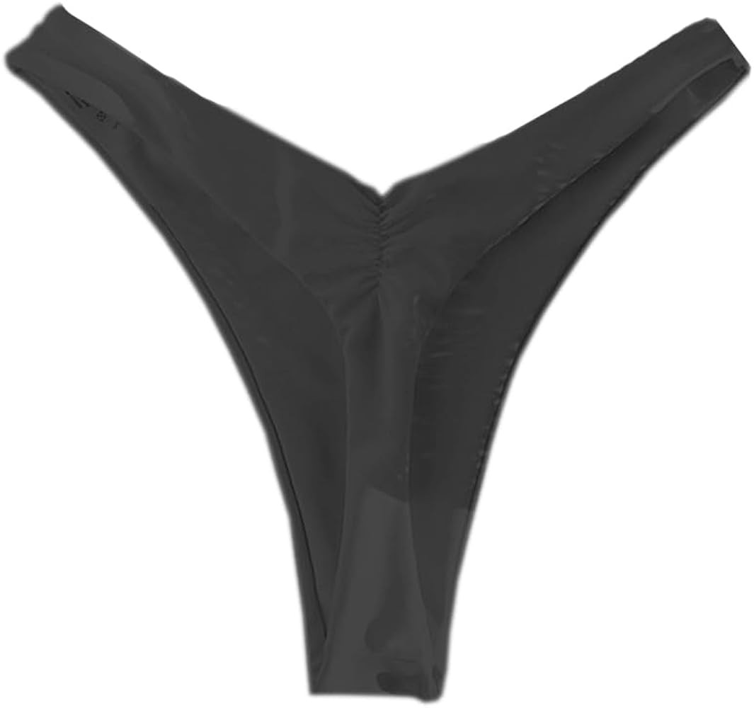 YELAIVP Women's Ruched Back Bikini Bottoms High Cut Bathing Suit Bottoms Cheeky Thong Swimsuit Bo... | Amazon (US)