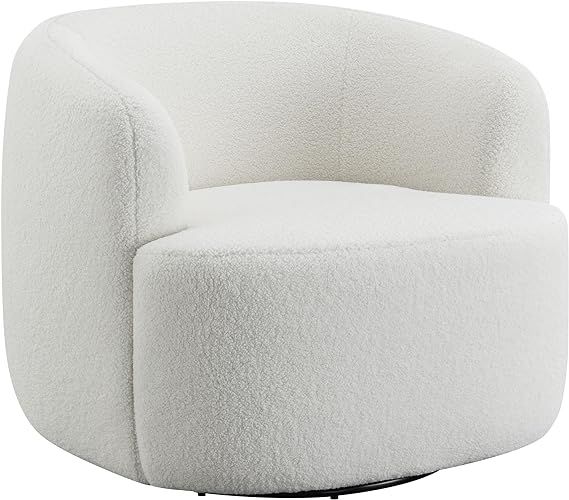 Benjara 35 Inch Modern Swivel Accent Chair, Padded Seat, Round Barrel Back, White, Black | Amazon (US)