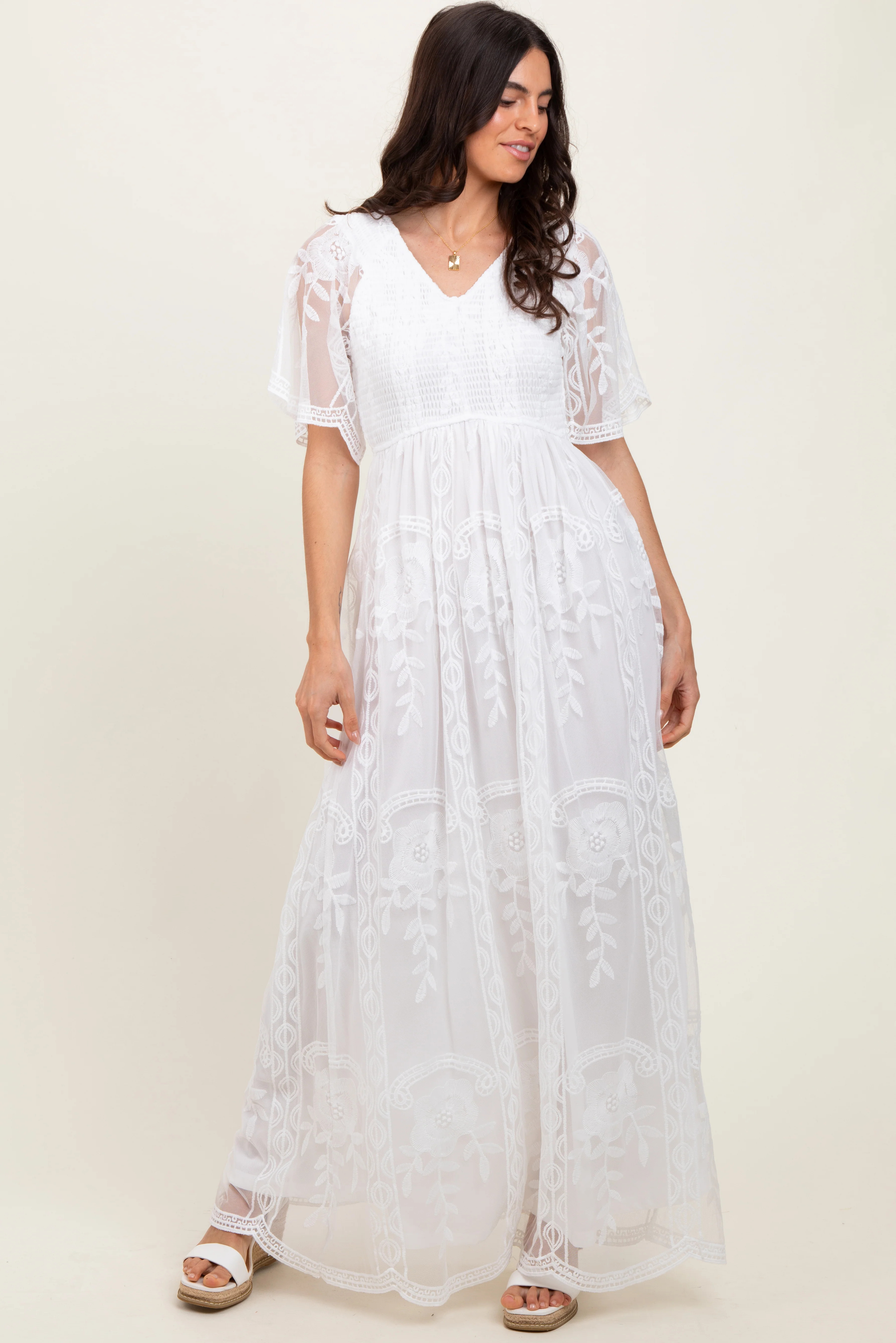White Smocked Top Lace Maxi Dress | PinkBlush Maternity