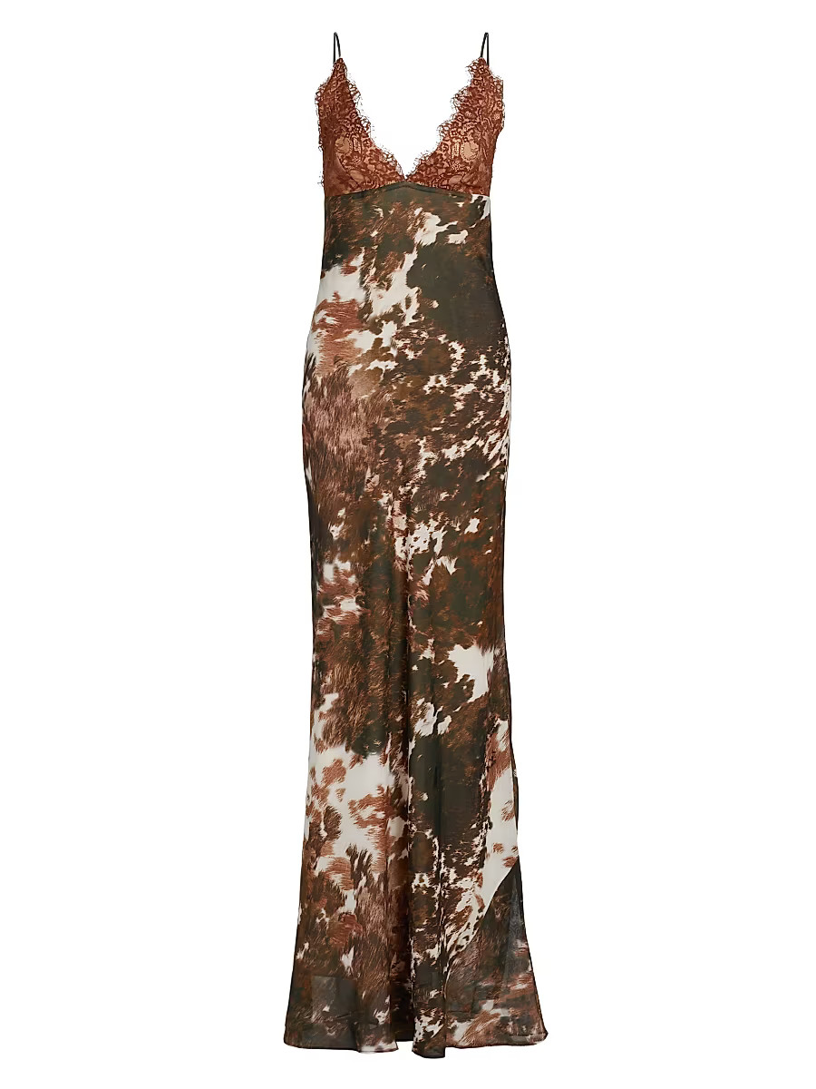 Women's Susanna Lace-Trimmed Slip Maxi Dress - Multi Cow Print - Size 4 | Saks Fifth Avenue