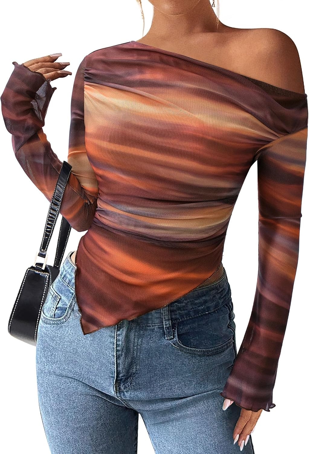 PRETTYGARDEN Womens Off Shoulder Mesh Y2k Tops | Amazon (US)