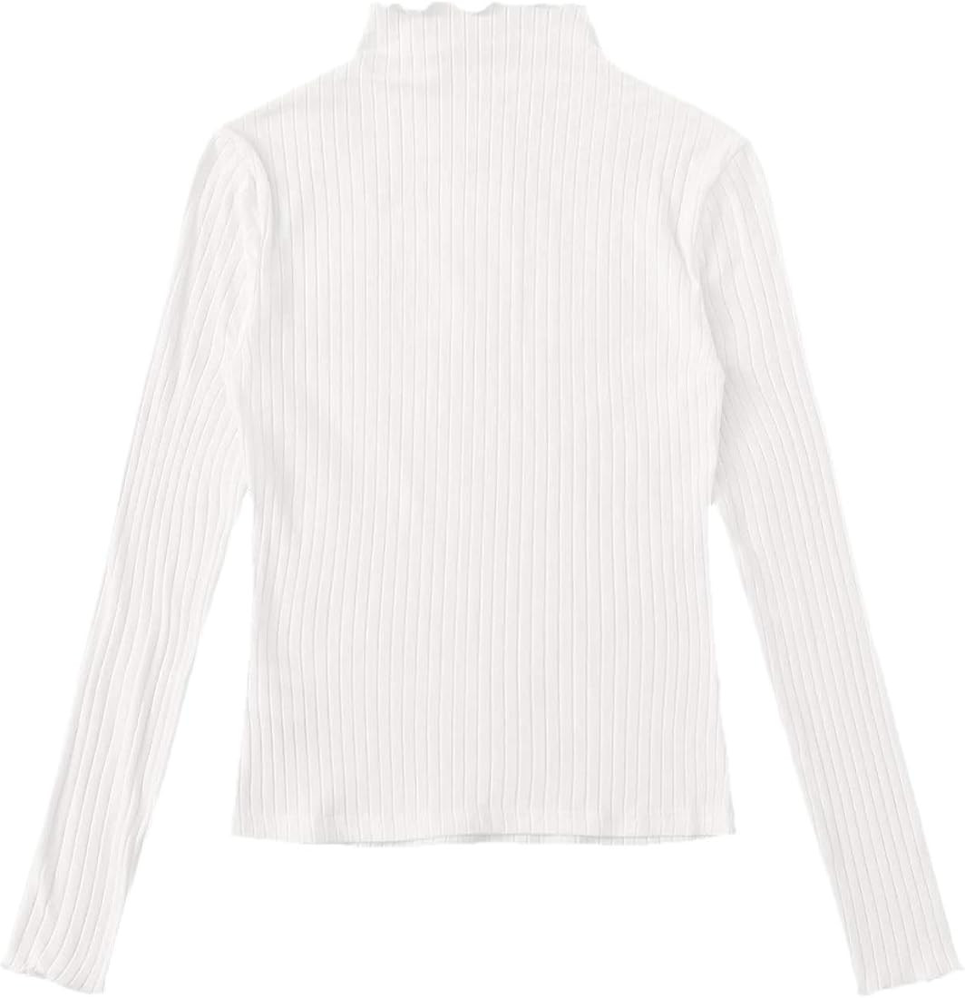 SweatyRocks Women's Casual High Neck Long Sleeve Ribbed Tee Slim Fit Stretch Striped Knit T Shirts | Amazon (US)