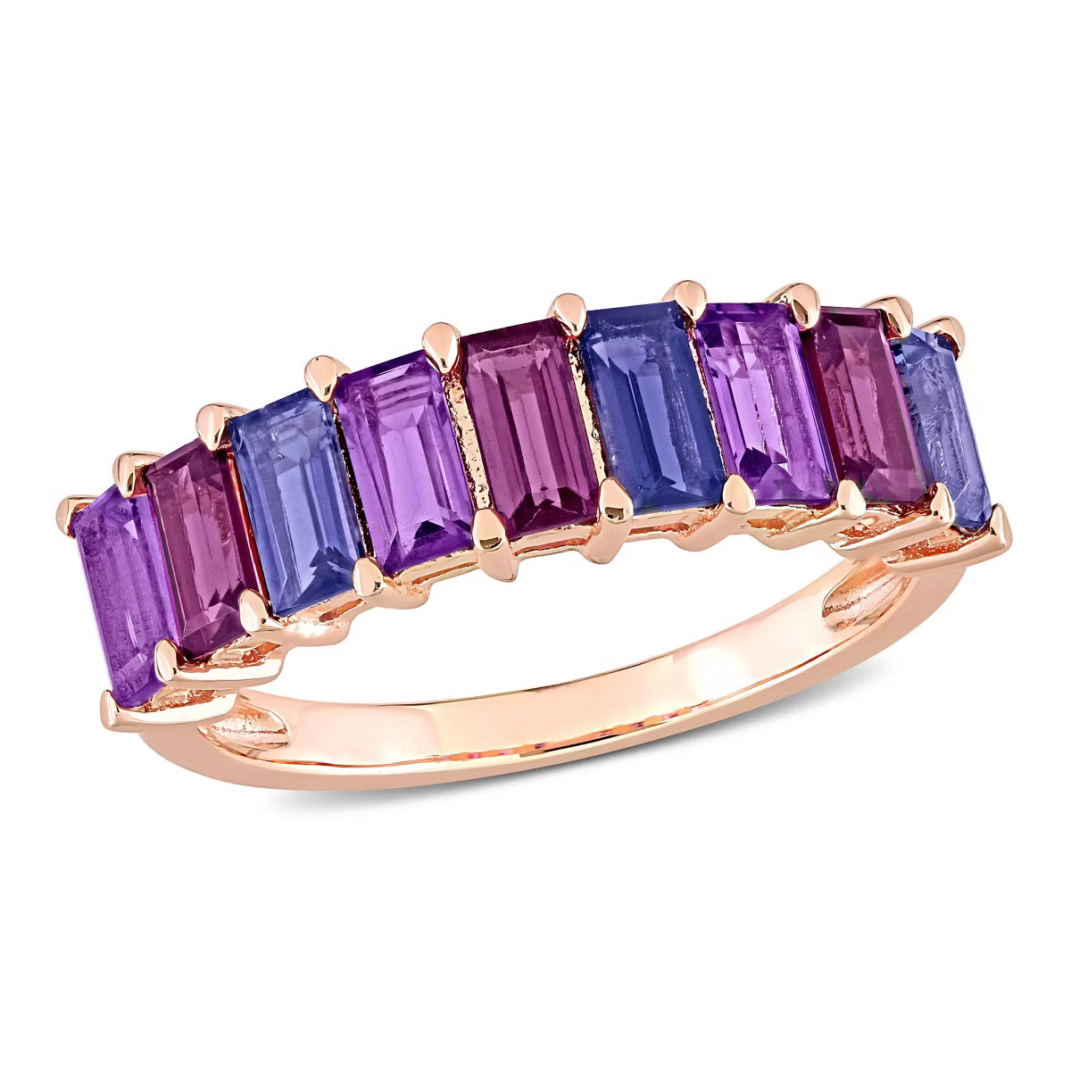 EVERLY JEWELRY | Rose Silver 2 1/6ct TGW Baguette Amethyst-Brazil Rhodolite and Iolite Semi-Etern... | Target