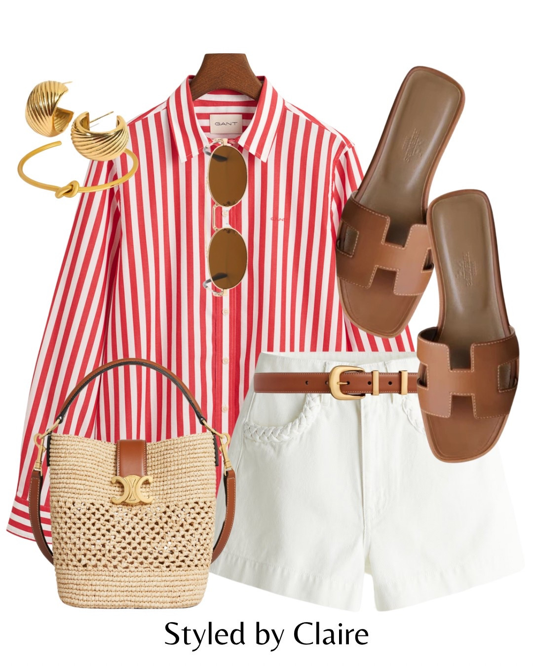 Red stripe shirt styling❤️‍🔥
Tags: oversized camiseta gang h&m chic shirt denim shorts braid detail brown belt leather Hermes Steve Madden sandals raffia bag Celine miu miu sunglasses dupe fashion spring summer inspo outfit ideas chic women’s style capsule wardrobe basics brunch date night Barcelona Dubai #LTKspring 

#LTKsummer #LTKstyletip