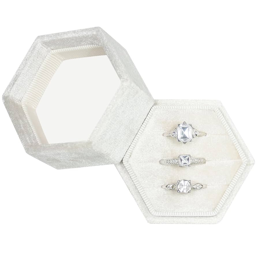 Velvet Ring Box, 3 Slots Hexagon Jewelry Ring Gift Box Vintage Ring Display Holder Case for Weddi... | Amazon (US)