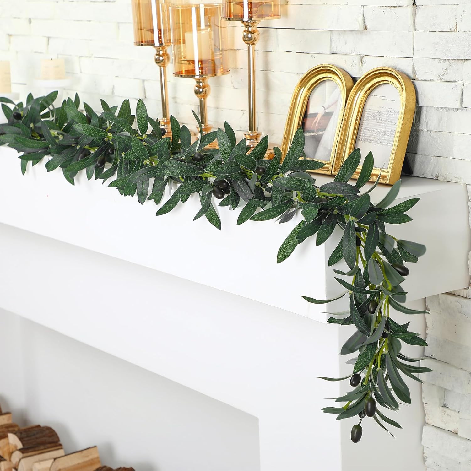 Giegxin 2 Pcs Total 10 ft Artificial Olive Leaf Vine Artificial Garland Hanging Green Vine with F... | Amazon (US)