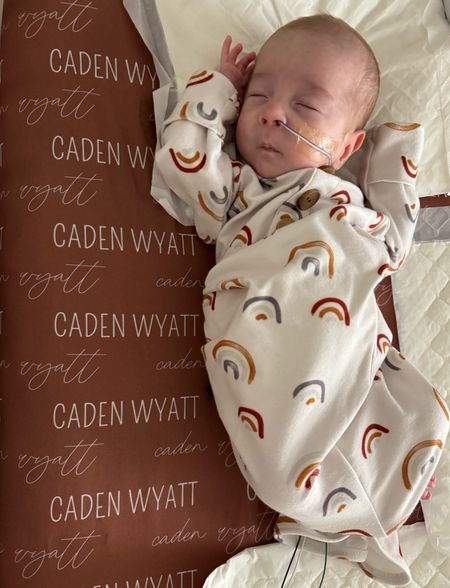 Shop nicu wire friendly newborn gown for easy diaper changes and custom name baby blanket from Caden Lane 

#LTKbaby #LTKbump