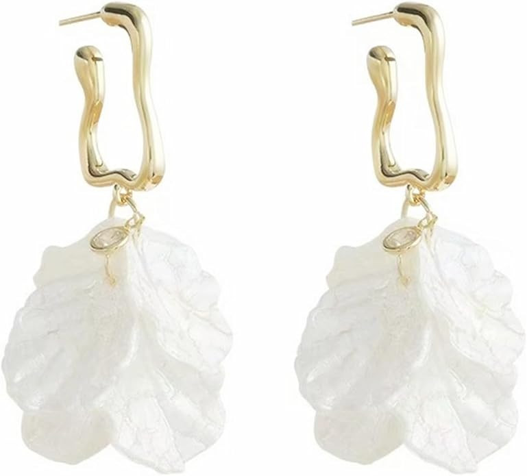 Seashell Pearl Stud Earrings for Women Ocean Sea Theme Sweet Double Layer Acrylic Shell Lightweig... | Amazon (US)