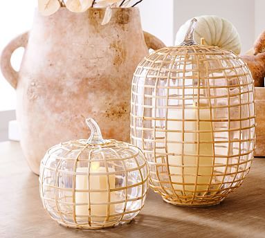 Palm Rattan Recycled Glass Pumpkins | Pottery Barn (US)