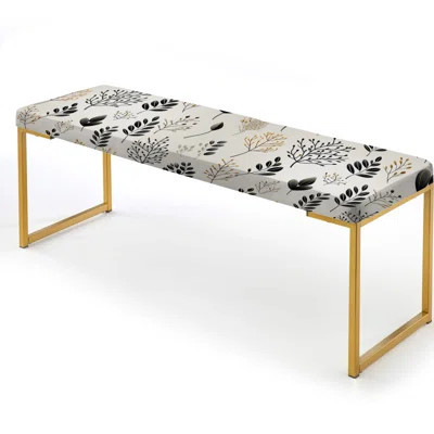 Chic Noir Floral Fusion - Floral Upholstered Gold Bench | Wayfair North America