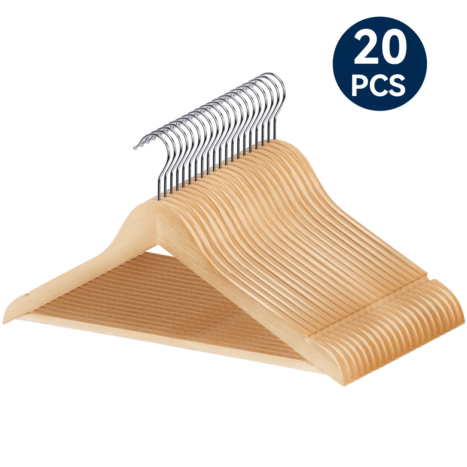 LIZEVINC Wooden Hangers 20 Pack, Natural Wood Suit Hangers with Non-Slip Pants Bar and 360° Swiv... | Walmart (US)